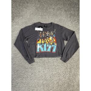 KISS Shirt Womens S Gray Graphic Long Sleeve Crew Neck Cotton DAY New With Tags